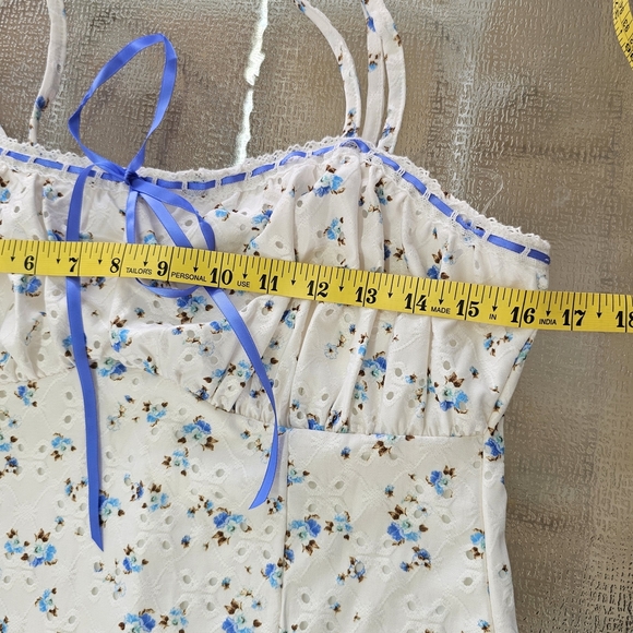 Heart & Heels Woman's Blue Floral Eyelet Midi Dress Cottagecore Summer Bow XL - Picture 9 of 12